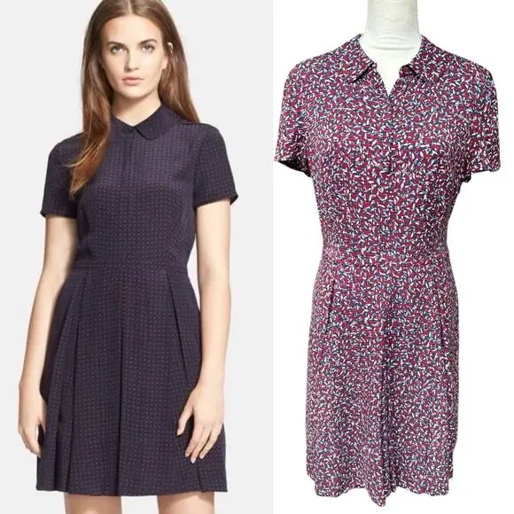 Tory Burch | Dresses | Tory Burch Silk Blend Kendra Purple Confetti Fit And  Flare Collared Dress Med | Poshmark